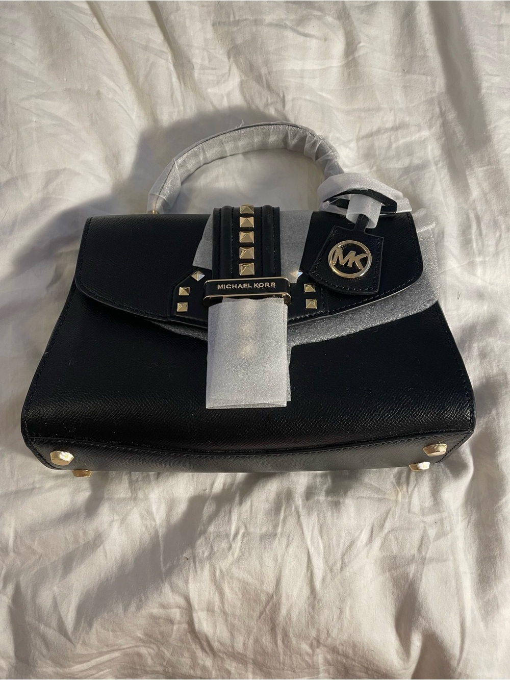 Michael Kors Black Top-Handle Purse with Gold Studs and Hardware